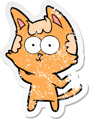 Bir insan tarafından çizilmiş mutlu çizgi film kedisinin sıkıntılı çıkartması.