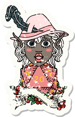 Retro Dövme Tarzı Elf Ozanı Bir insan tarafından çizilmiş doğal yirmi zar atışıyla