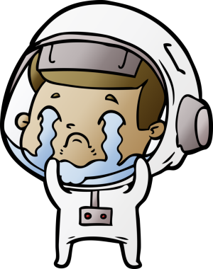 Bir insan tarafından çizilmiş ağlayan astronot çizgi filmi.