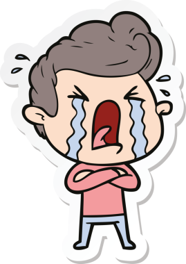 Bir insan tarafından çizilmiş ağlayan bir karikatür çıkartması.