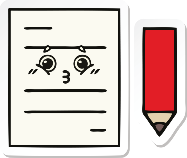 Bir insan tarafından çizilmiş şirin bir test kağıdının çıkartması.