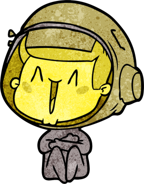 Bir insan tarafından çizilmiş mutlu astronot çizgi filmi.