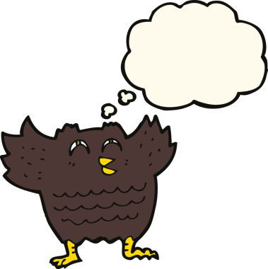 Bir insan tarafından çizilmiş düşünce baloncuklu kara kuş.