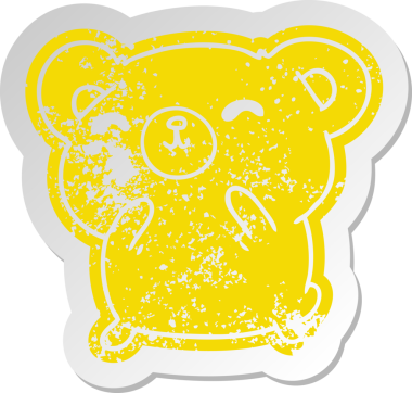 Sıkıntılı eski çizgi film çıkartması Kawaii bir insan tarafından çizilmiş sevimli mutlu ayı.