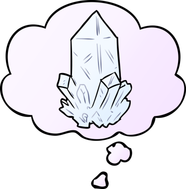 Karikatür kuvars kristali. Düşünce baloncuğu bir insan tarafından çizilmiş.