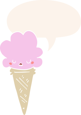 Bir insan tarafından çizilmiş, yüzü konuşma baloncuğu olan karikatür dondurması.