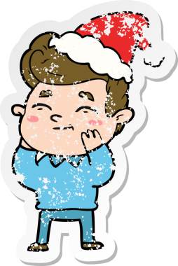 Noel Baba şapkası takan bir adamın insan tarafından çizilmiş üzgün çıkartması.