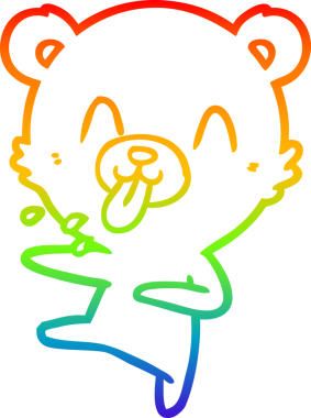 Gökkuşağı gradyan çizimi, dans eden kaba bir karikatür kutup ayısının bir insan tarafından çizilmiş dili.