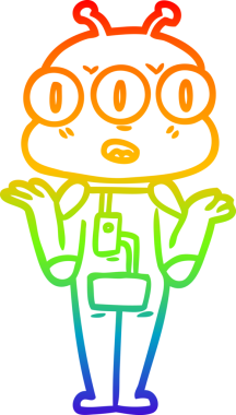 Gökkuşağı gradyan çizgi çizimi Bir insan tarafından çizilen üç gözlü uzaylı omuz silkme