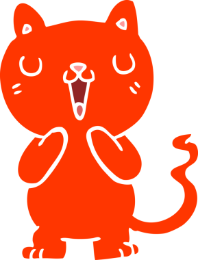 Bir insan tarafından çizilmiş düz renkli çizgi film kedisi