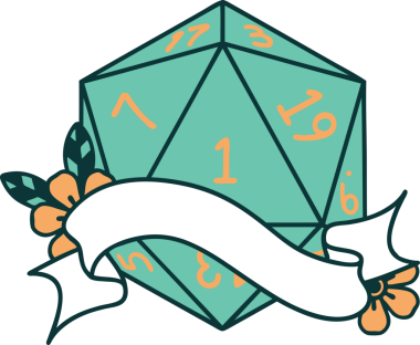 Retro Dövme Biçimi Doğal Bir d20 zar bir insan tarafından çizildi