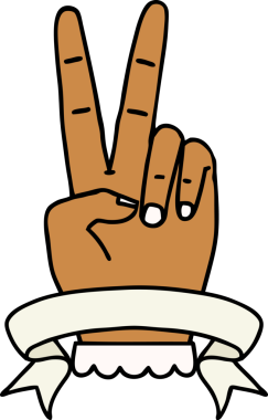 Retro Dövme Tarzı Barış Bir insan tarafından çizilmiş iki parmak el hareketi