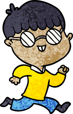 Bir insan tarafından çizilmiş gözlük takan çizgi film çocuğu.