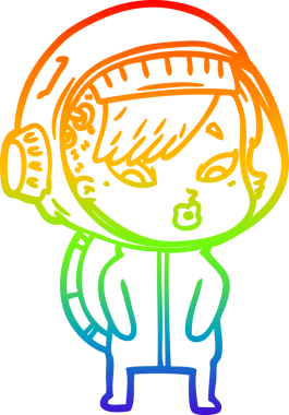 Gökkuşağı gradyan çizgi çizimi bir insan tarafından çizilmiş astronot bir kadın.