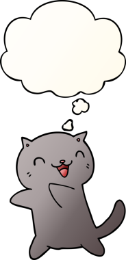 Bir insan tarafından çizilmiş yumuşak eğimli düşünce baloncuklu çizgi film kedisi.