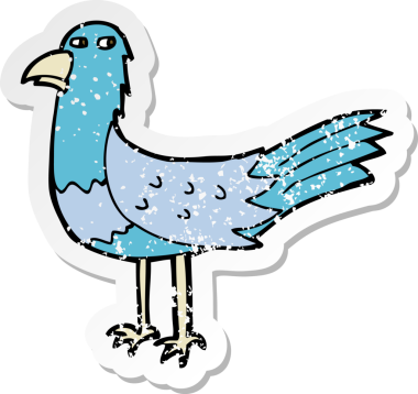 Bir insan tarafından çizilmiş karikatür kuşunun gerilmiş çıkartması.