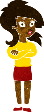 Bir insan tarafından katlanmış kolları olan çizgi film kadını.