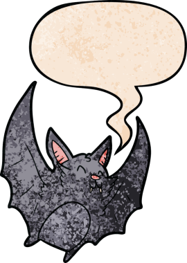 Bir insan tarafından çizilmiş eski tarz konuşma baloncuğu olan vampir cadılar bayramı sopası çizgi filmi.