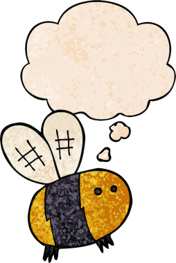 Bir insan tarafından çizilmiş grunge desenli düşünce baloncuğu olan çizgi film arısı.