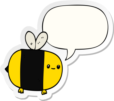 Bir insan tarafından çizilmiş baloncuk çıkartmalı şirin çizgi film arısı.