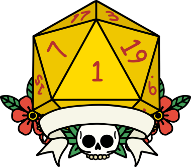 Retro Dövme Biçimi Doğal Bir d20 zar bir insan tarafından çizildi