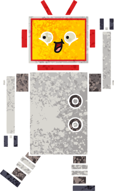 Bir insan tarafından çizilmiş bir robotun retro çizim tarzı karikatürü