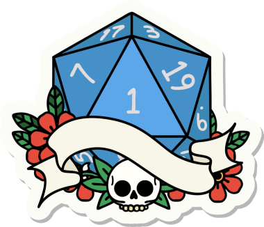 Bir insan tarafından çizilmiş doğal bir d20 zar etiketi.