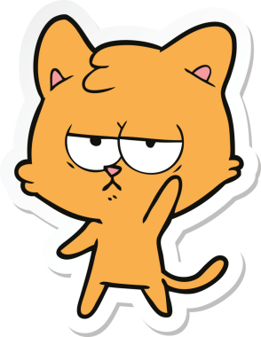 Bir insan tarafından çizilmiş sıkılmış çizgi film kedisinin çıkartması.