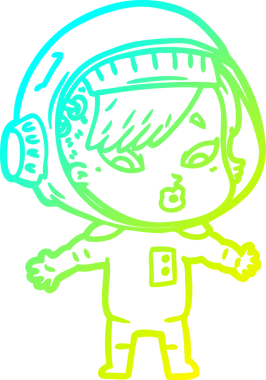 Bir insan tarafından çizilmiş soğuk gradyan çizgili astronot kadın çizimi.