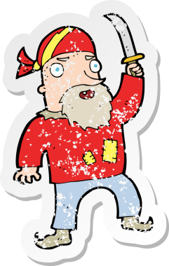 Bir insan tarafından çizilmiş karikatür korsanının geriletilmiş çıkartması.