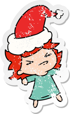 Bir insan tarafından çizilmiş Kawai kızının, sıkıntılı bir Noel çıkartması.