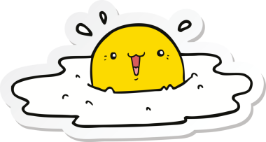 Bir insan tarafından çizilmiş, şirin, kızarmış yumurta etiketi.