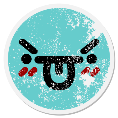 Bir insan tarafından çizilmiş kızgın yüz dairesel çıkartması.