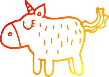 Bir insan tarafından çizilmiş şirin bir tek boynuzlu atın sıcak çizgi çizimi