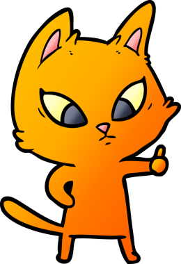 Bir insan tarafından çizilmiş kafası karışmış çizgi film kedisi.