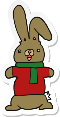 Bir insan tarafından çizilmiş çizgi film tavşanının çıkartması.