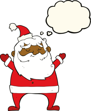 Düşünce baloncuğu çizilmiş neşeli Noel Baba çizgi filmi