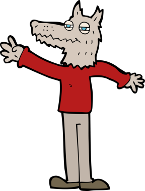 Bir insan tarafından çizilmiş, el sallayan bir kurt.