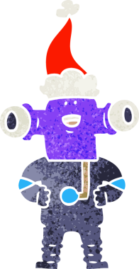 Bir insan tarafından çizilmiş Noel Baba şapkası giymiş bir uzaylının dostça çizilmiş eski bir karikatürü.