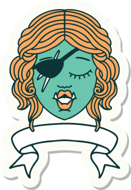 Bir insan tarafından çizilmiş afişi olan bir Ork haydut karakterinin çıkartması.