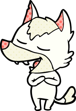 Bir insan tarafından çizilmiş gülen bir kurt.