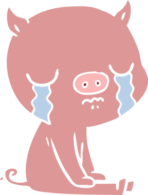 Bir insan tarafından çizilmiş düz renkli çizgi film domuz ağlaması.