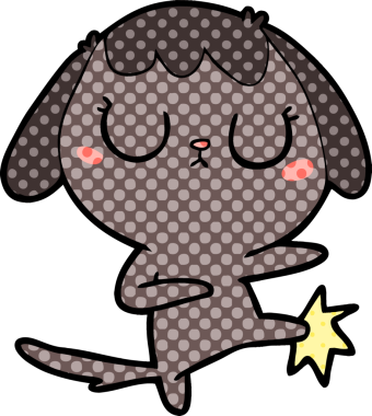 Bir insan tarafından çizilmiş şirin bir çizgi film köpeği.