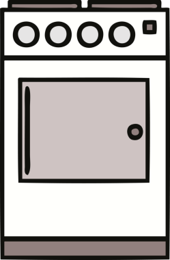 Bir insan tarafından çizilmiş fırın ve fırın karikatürü.