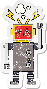 Bir insan tarafından çizilmiş sevimli bir robot robot arızasının sıkıntılı çıkartması.