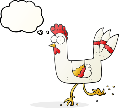 Bir insan tarafından çizilen serbest çizilmiş düşünce balonu karikatür tavuğu.