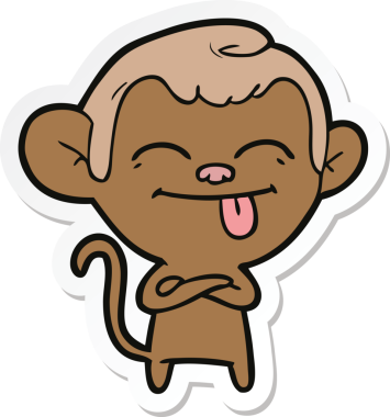 Bir insan tarafından çizilmiş komik bir maymun çıkartması.