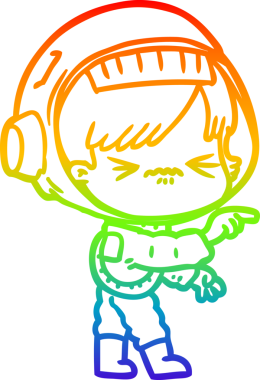 Gökkuşağı gradyan çizgi çizimi bir insan tarafından çizilmiş astronot bir kadın.