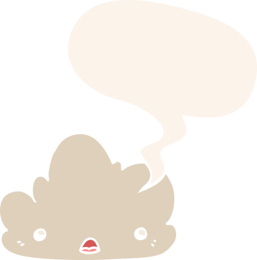 Konuşma baloncuğu olan sevimli çizgi film bulutu bir insan tarafından çizilmiş.