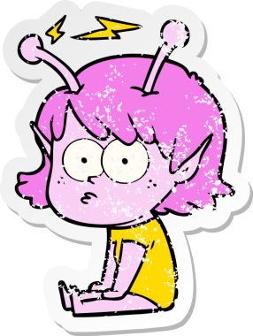 Bir insan tarafından çizilmiş uzaylı bir kızın sıkıntılı çıkartması.